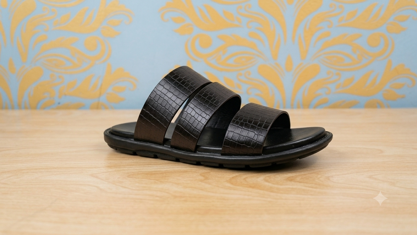 Tri Strap Premium Chappal Black